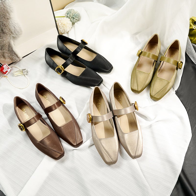 French Square Toe Single Shoes Thick Heeled Mary Jane Shoes Style Mother Shoes Elegant Work Shoes With Skirt Belt - Image 2